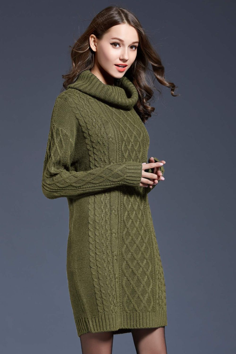 Woven Right Full Size Mixed Knit Cowl Neck Dropped Shoulder Sweater Dress - Siennasass