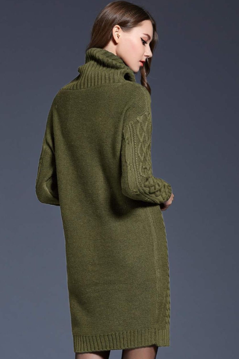Woven Right Full Size Mixed Knit Cowl Neck Dropped Shoulder Sweater Dress - Siennasass
