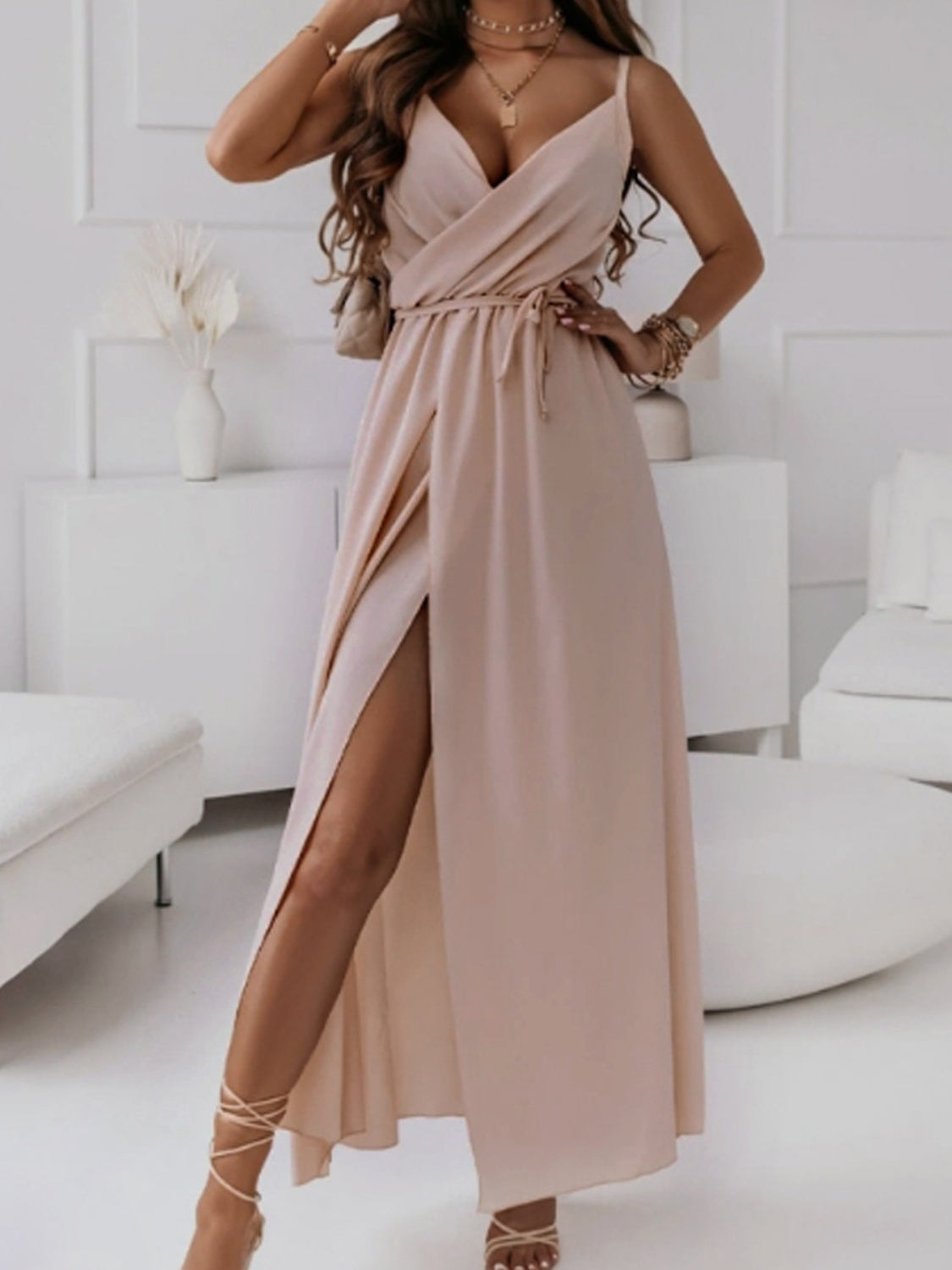 Tied Surplice Sleeveless Midi Cami Dress - Siennasass