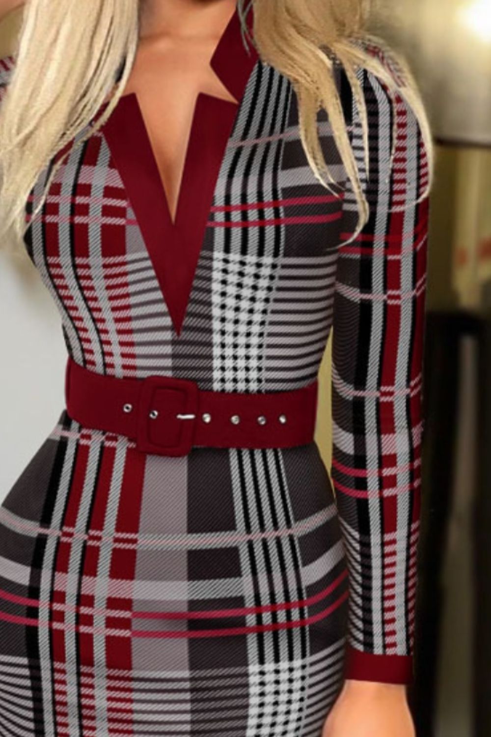Printed Notched Long Sleeve Wrap Dress - Siennasass