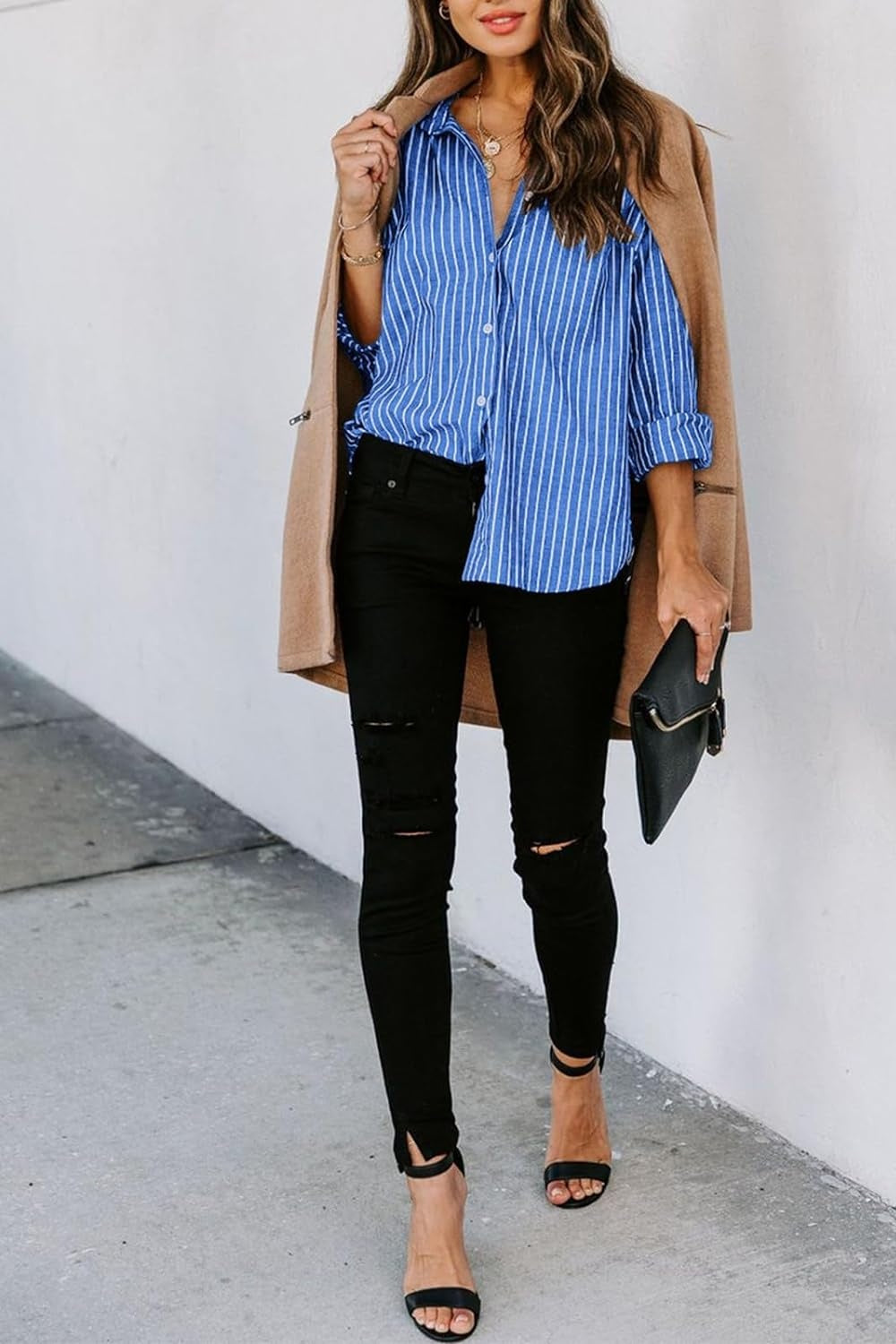 Striped Button Up Long Sleeve Shirt - Siennasass