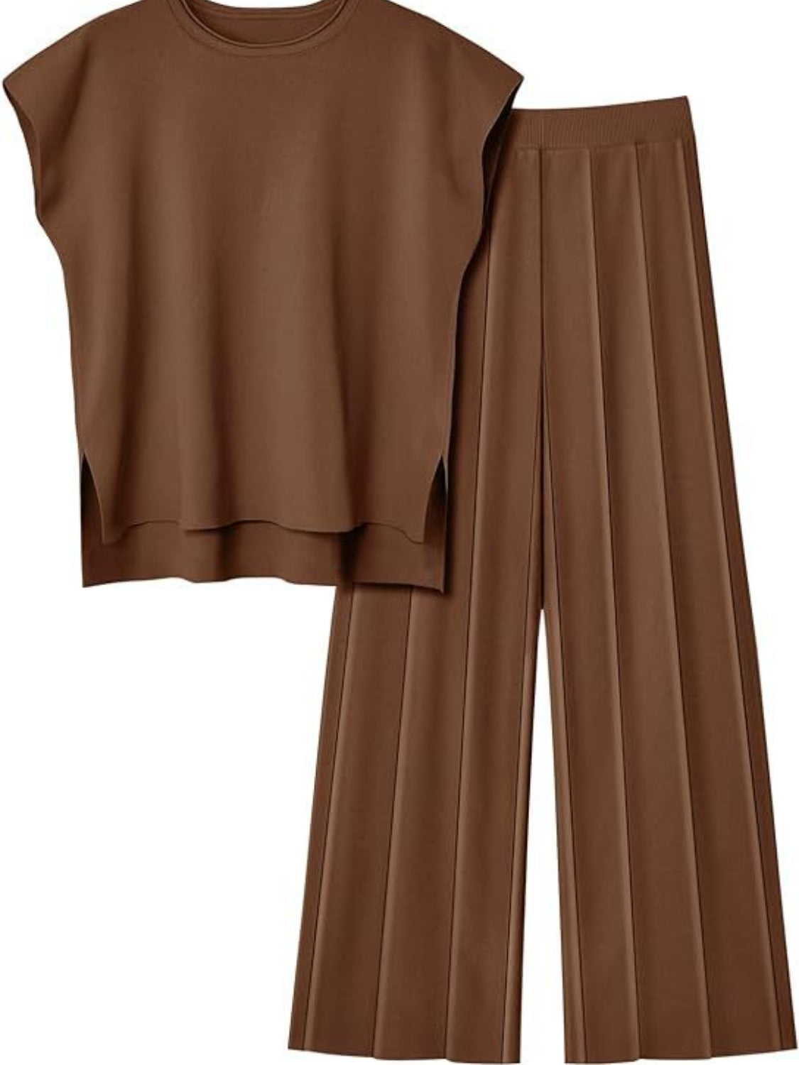 Round Neck Cap Sleeve Top and Pants Knit Set - Siennasass