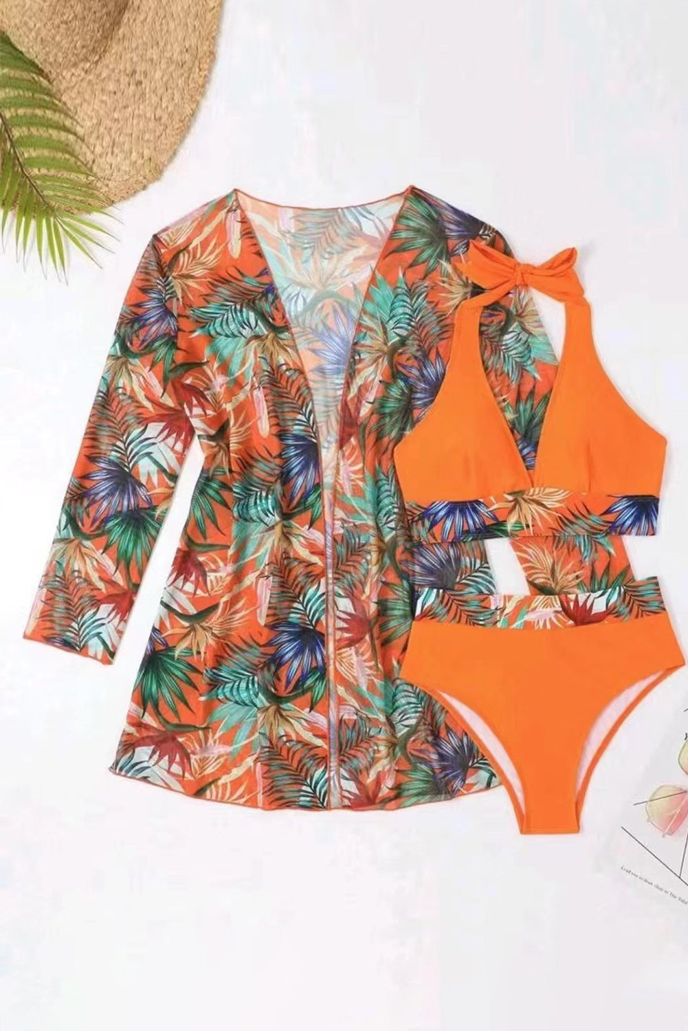 Printed Halter Neck Three-Piece Swim Set - Siennasass