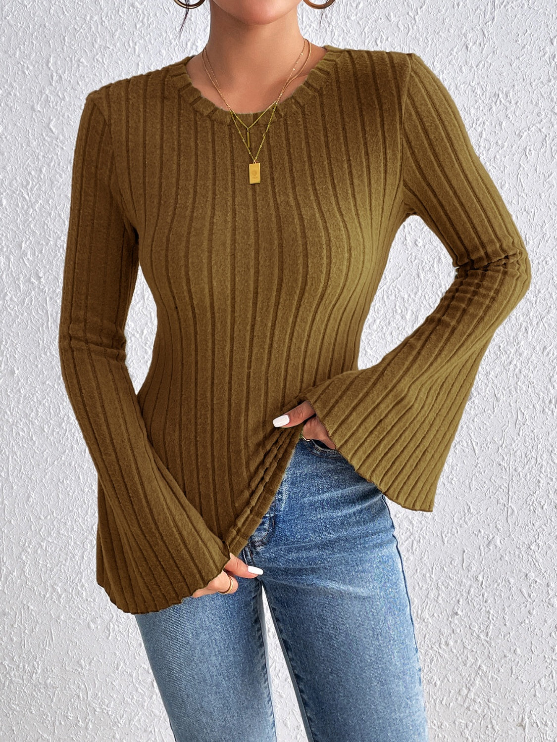 Round Neck Flare Sleeve T-Shirt - Siennasass