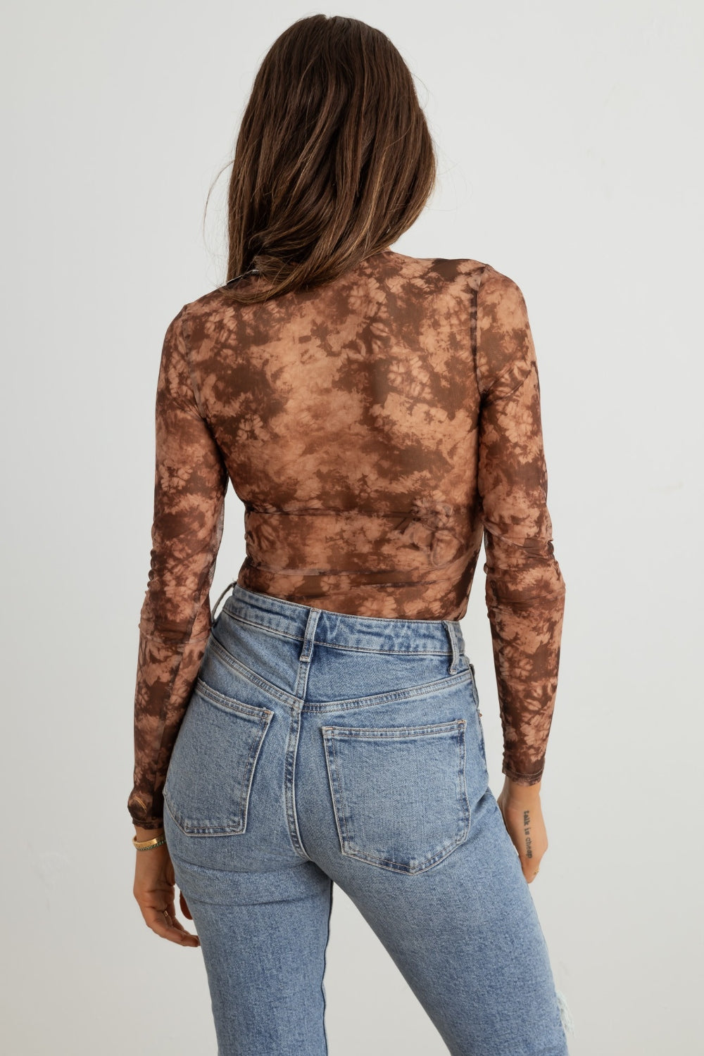HERA COLLECTION Abstract Mesh Lace-Up Long Sleeve Bodysuit - Siennasass