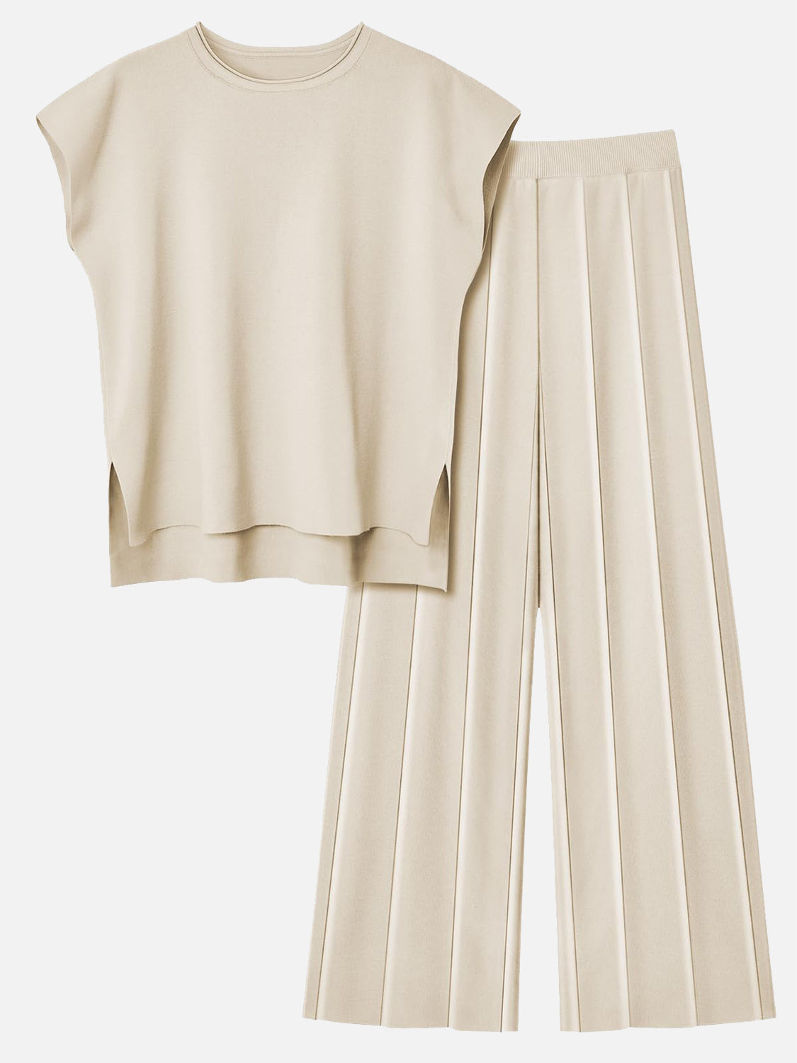 Round Neck Cap Sleeve Top and Pants Knit Set - Siennasass