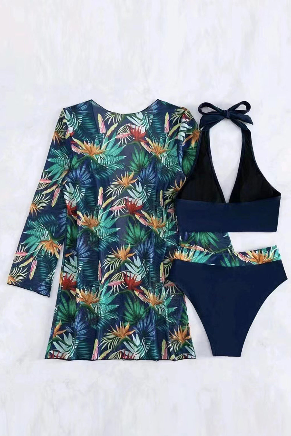 Printed Halter Neck Three-Piece Swim Set - Siennasass