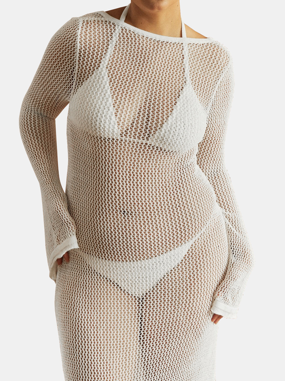 Openwork Backless Flare Sleeve Cover-Up Dress - Siennasass