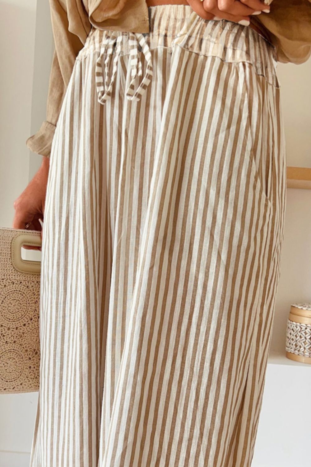 Pocketed Striped Wide Leg Pants - Siennasass