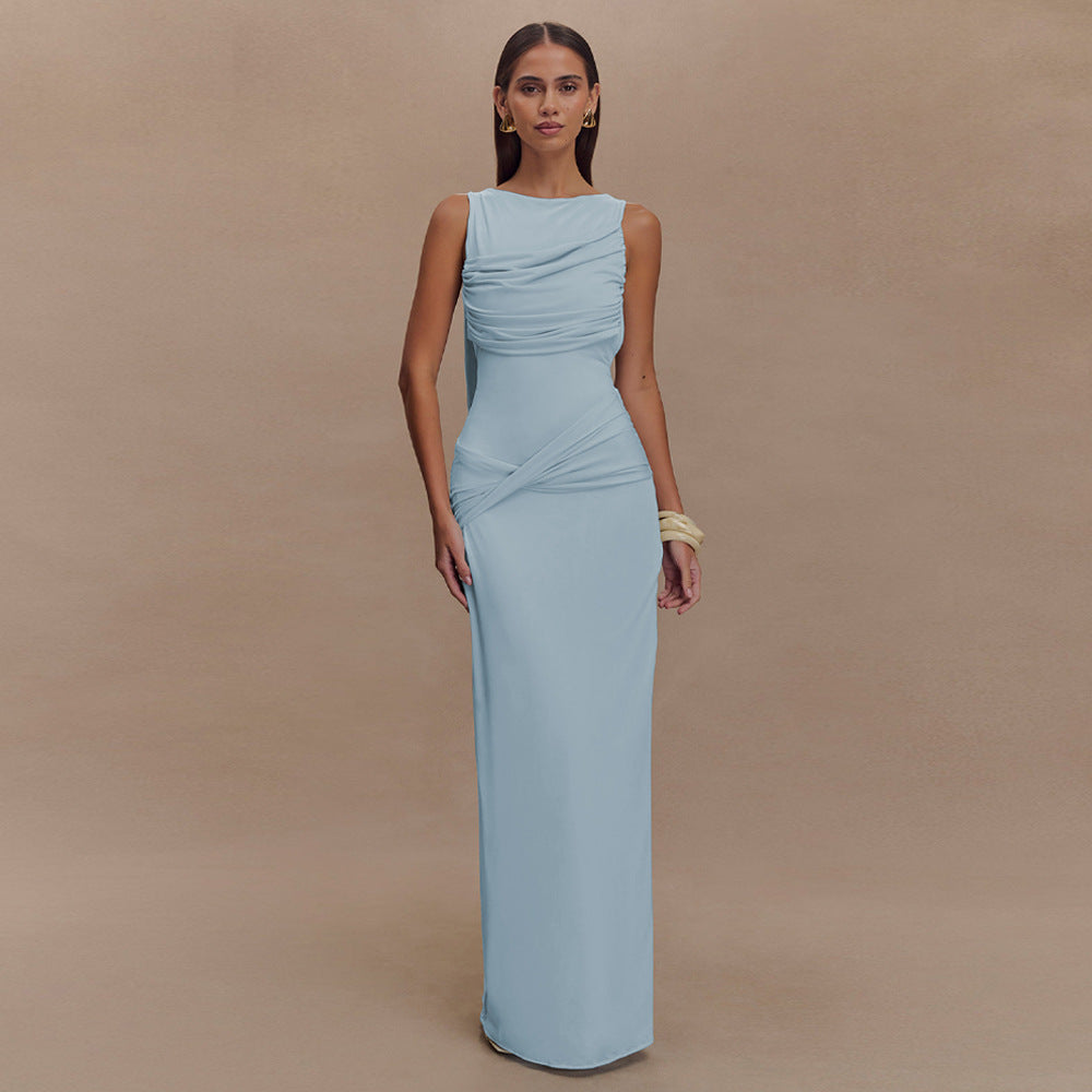 Sleeveless Round Neck Backless Dress