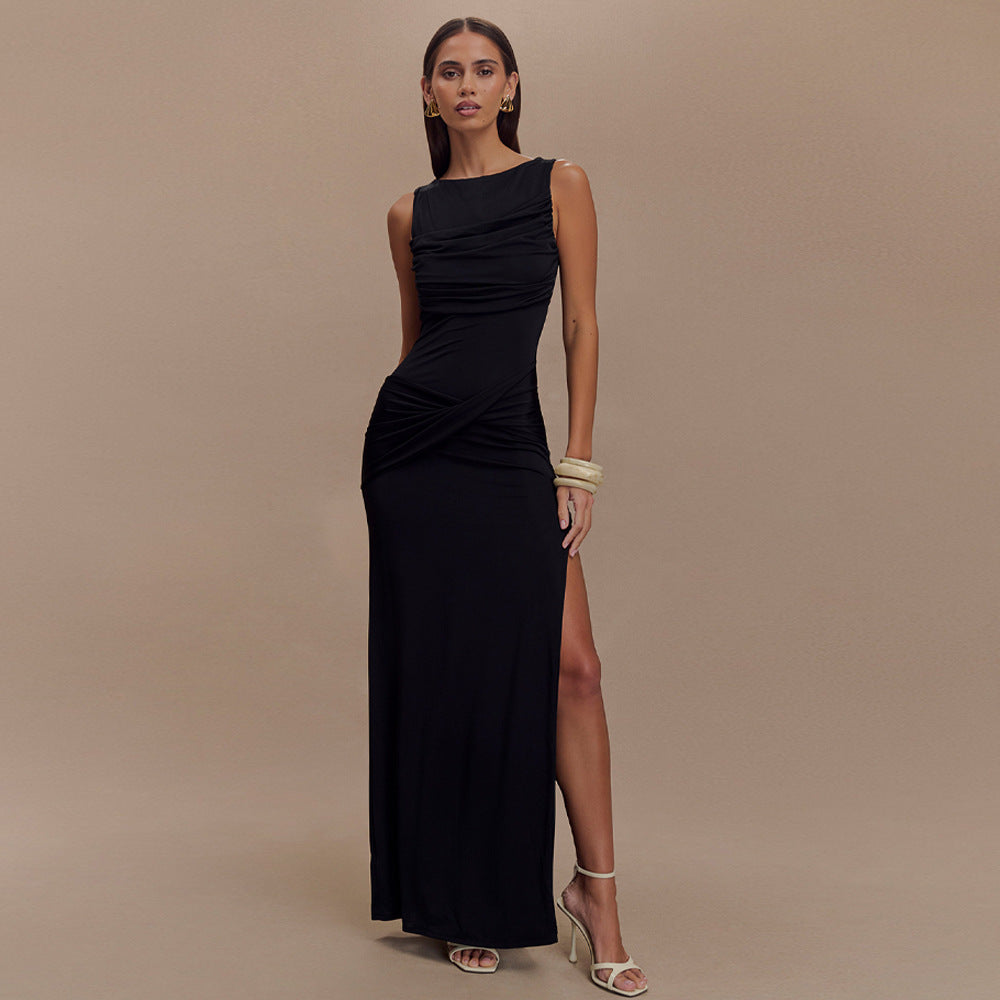 Sleeveless Round Neck Backless Dress