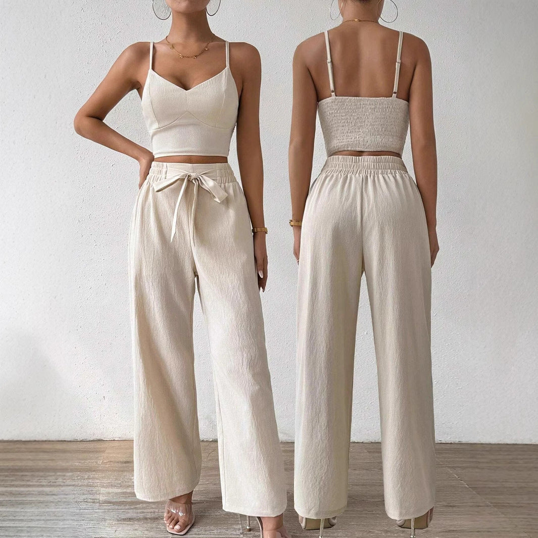 Bra Cup With Top Stretchy Straight-leg Pants Suit