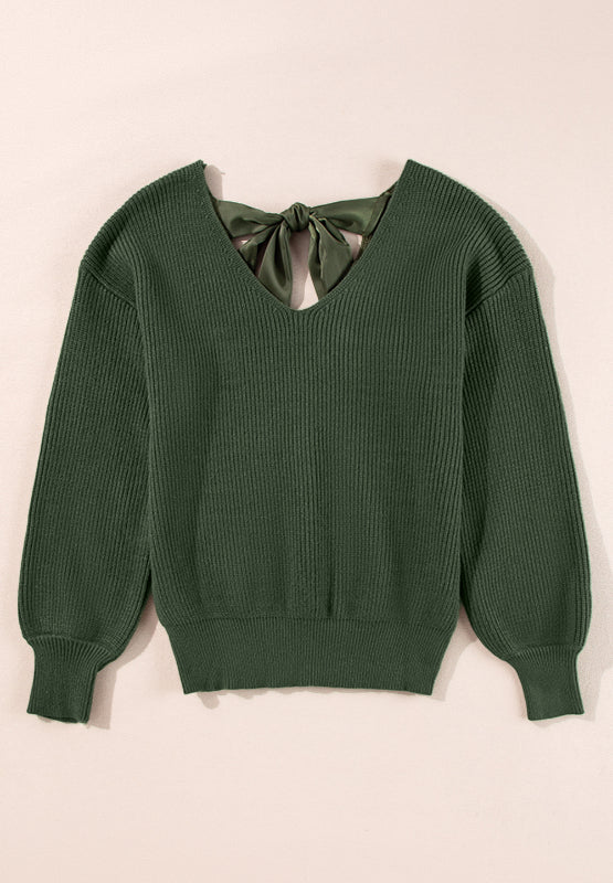 Langärmliger Pullover mit V-Ausschnitt und Bindeband hinten