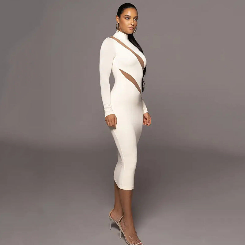 Round Neck Long Sleeve Stitching Dress Women - Siennasass