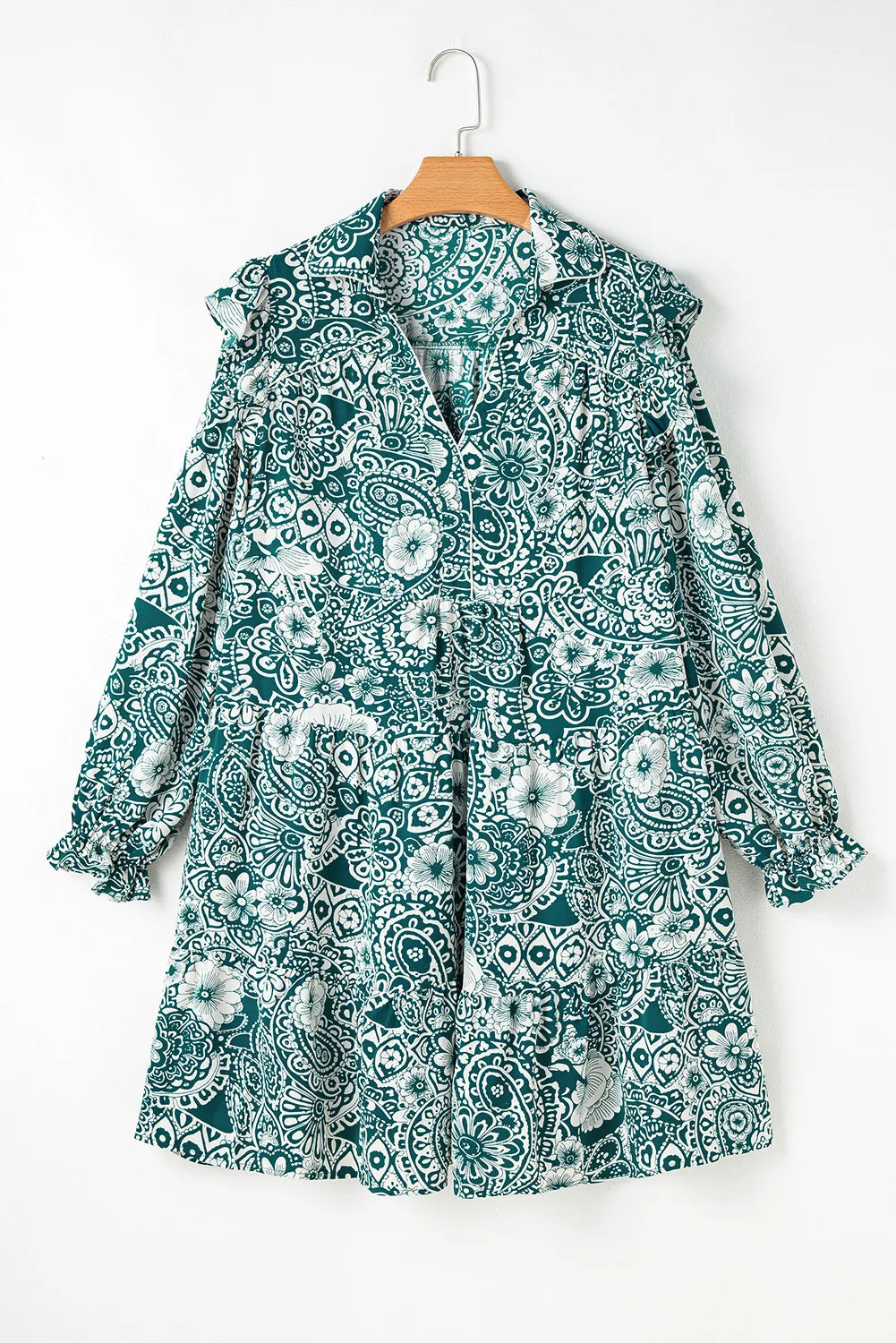 Plus Size Ruffled Printed Flounce Sleeve Dress - Siennasass
