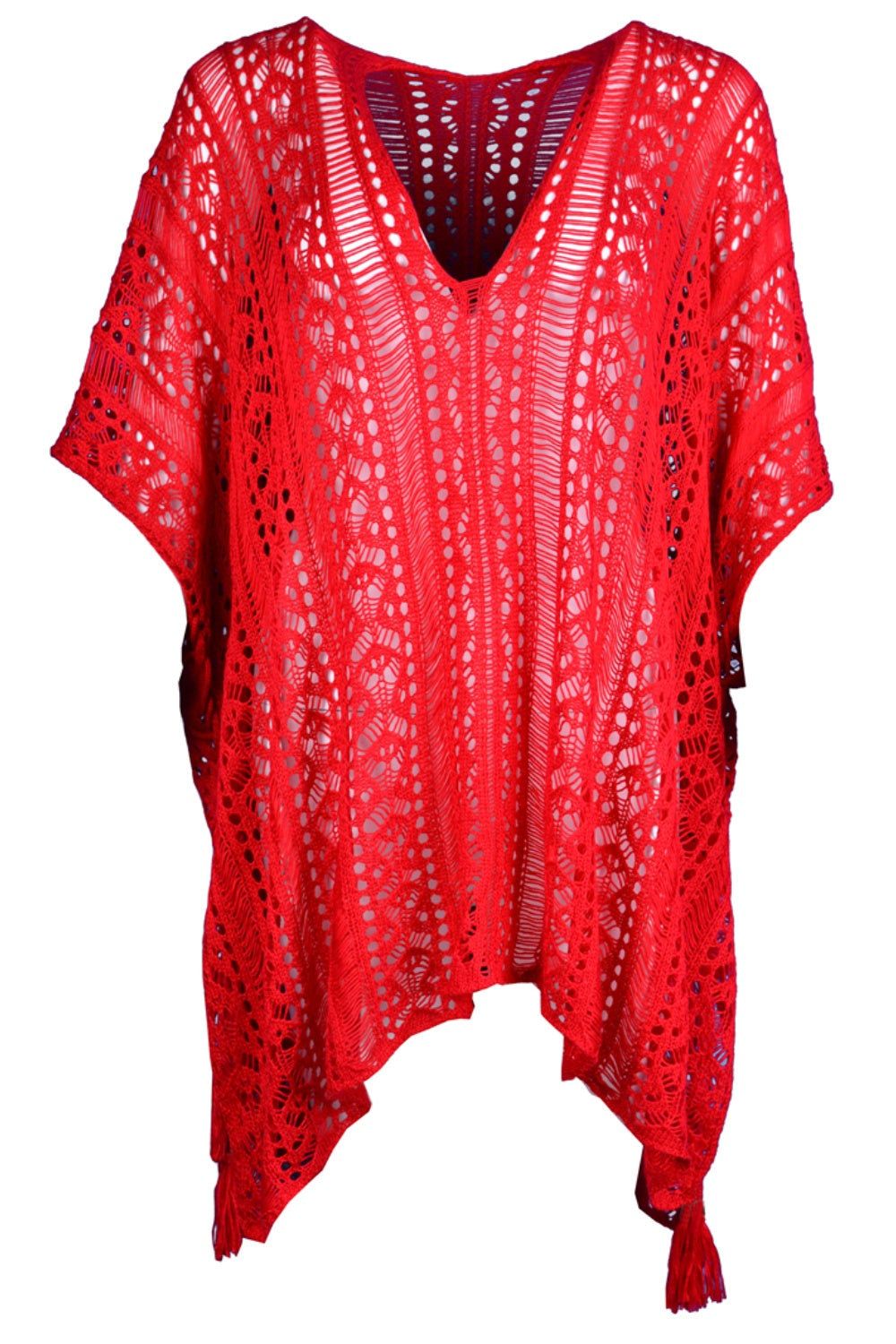 Cutout V-Neck Cover-Up with Tassel - Siennasass