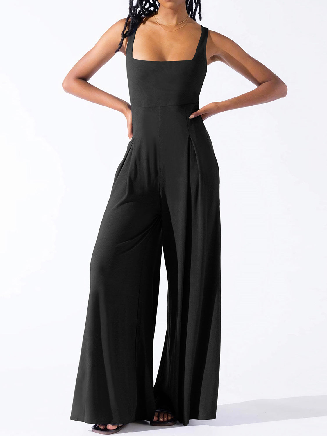Square Neck Wide Strap Jumpsuit - Siennasass