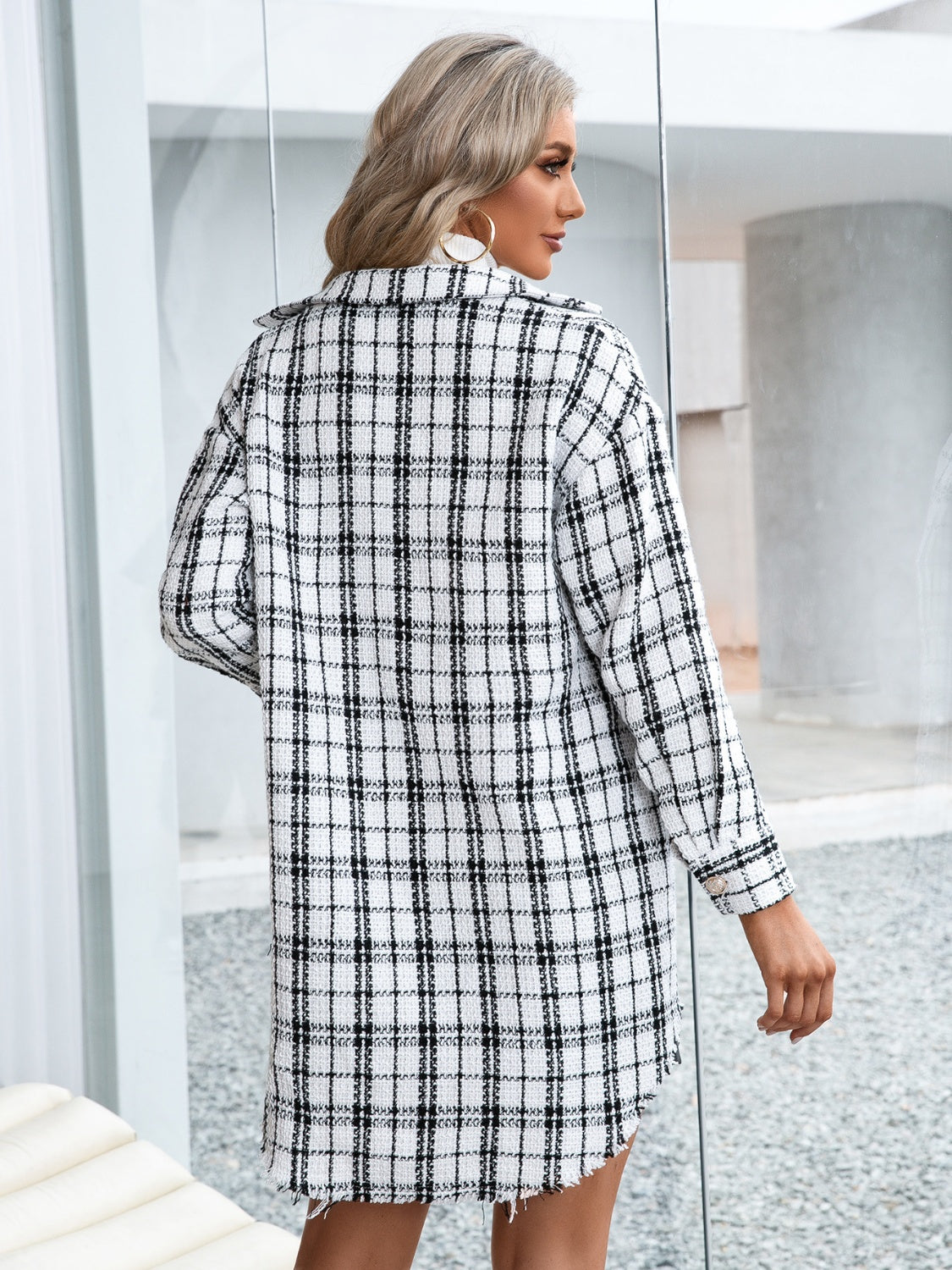 Ivy Lane Plaid Pocketed Button Up Dropped Shoulder Jacket - Siennasass