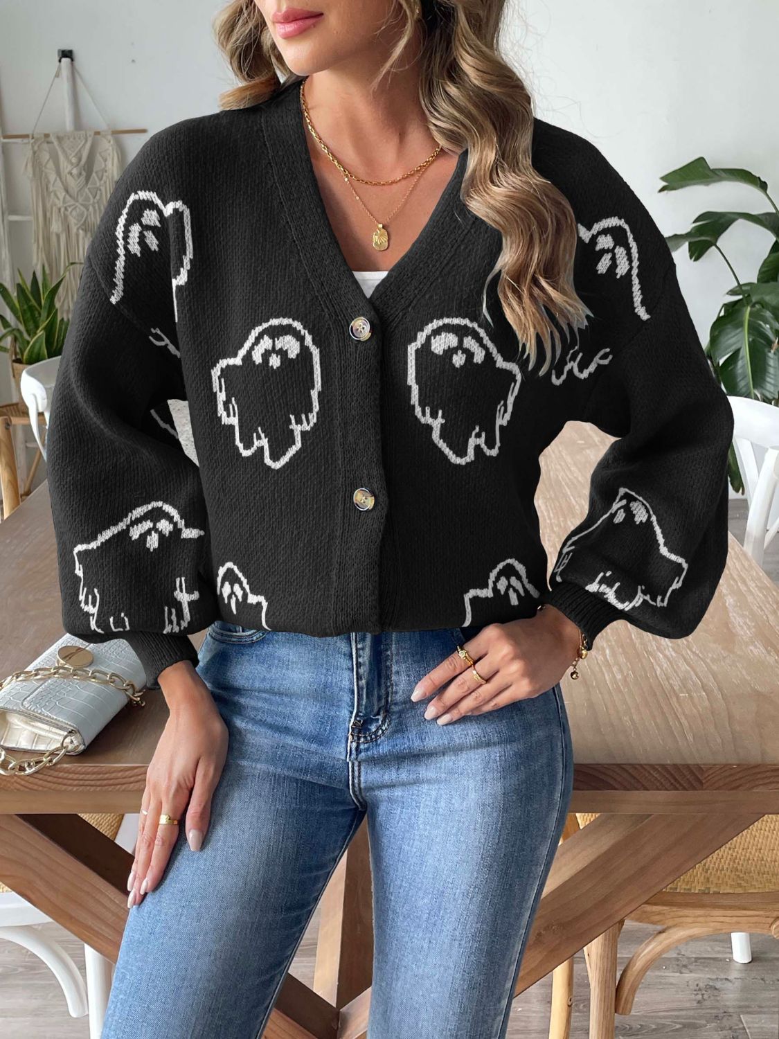 V-Neck Dropped Shoulder Cardigan - Siennasass