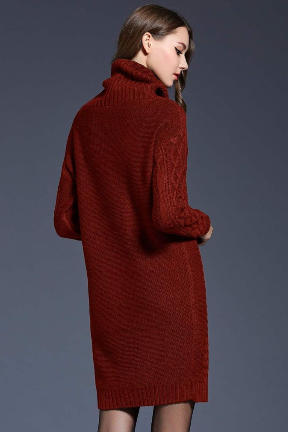 Woven Right Full Size Mixed Knit Cowl Neck Dropped Shoulder Sweater Dress - Siennasass