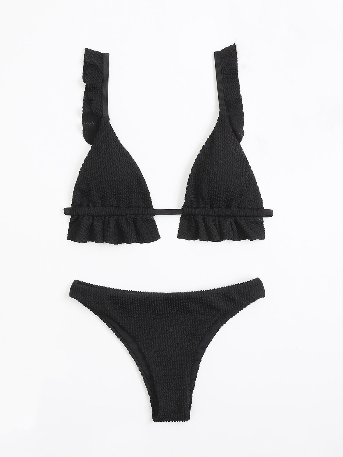 Ruffled Textured Wide Strap Two-Piece Bikini Set - Siennasass