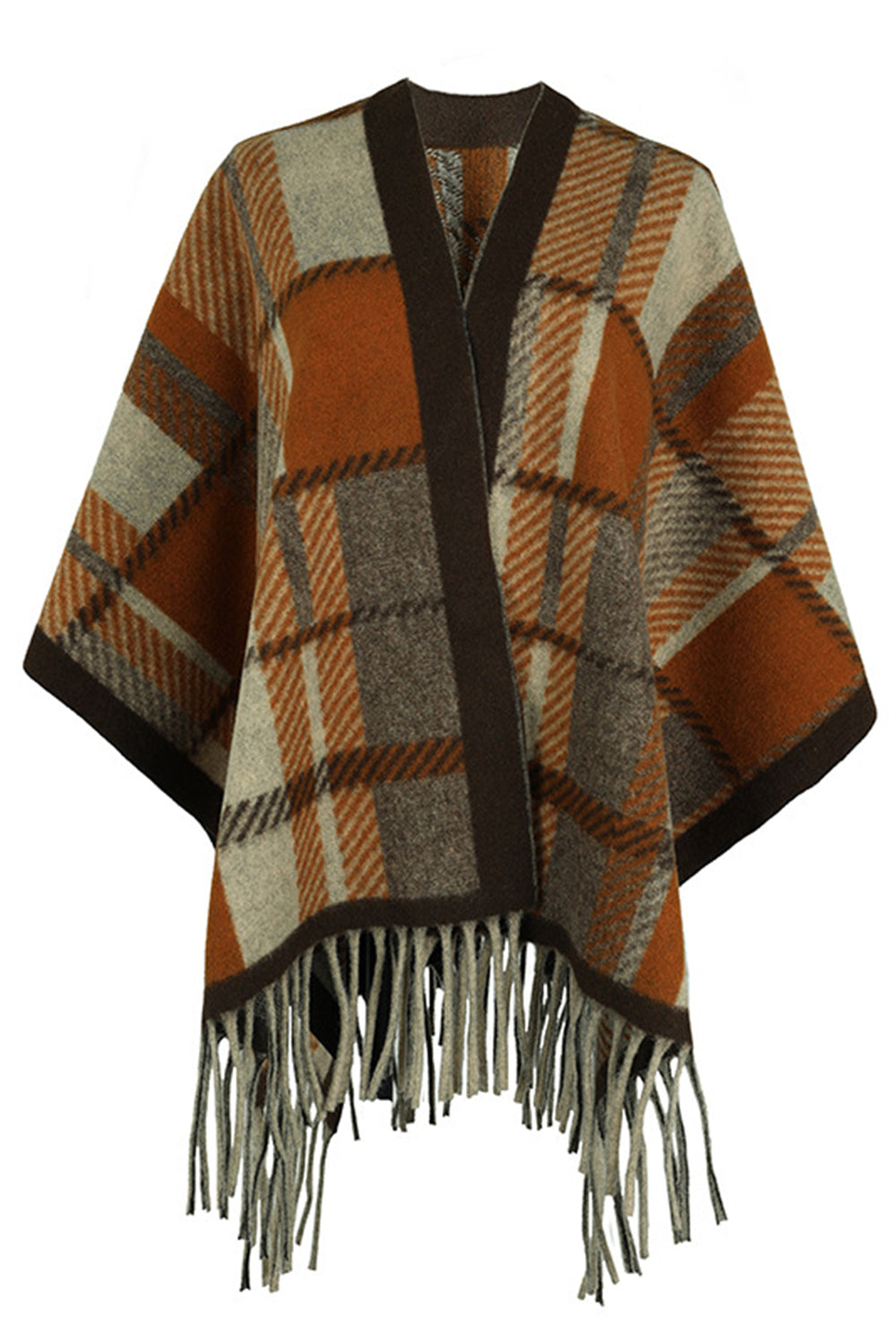 Cloak Sleeve Fringe Detail Poncho - Siennasass