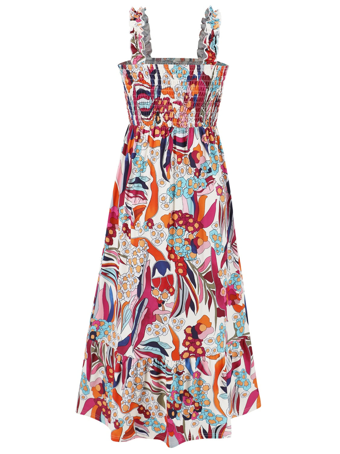 Smocked Printed Square Neck Sleeveless Dress - Siennasass