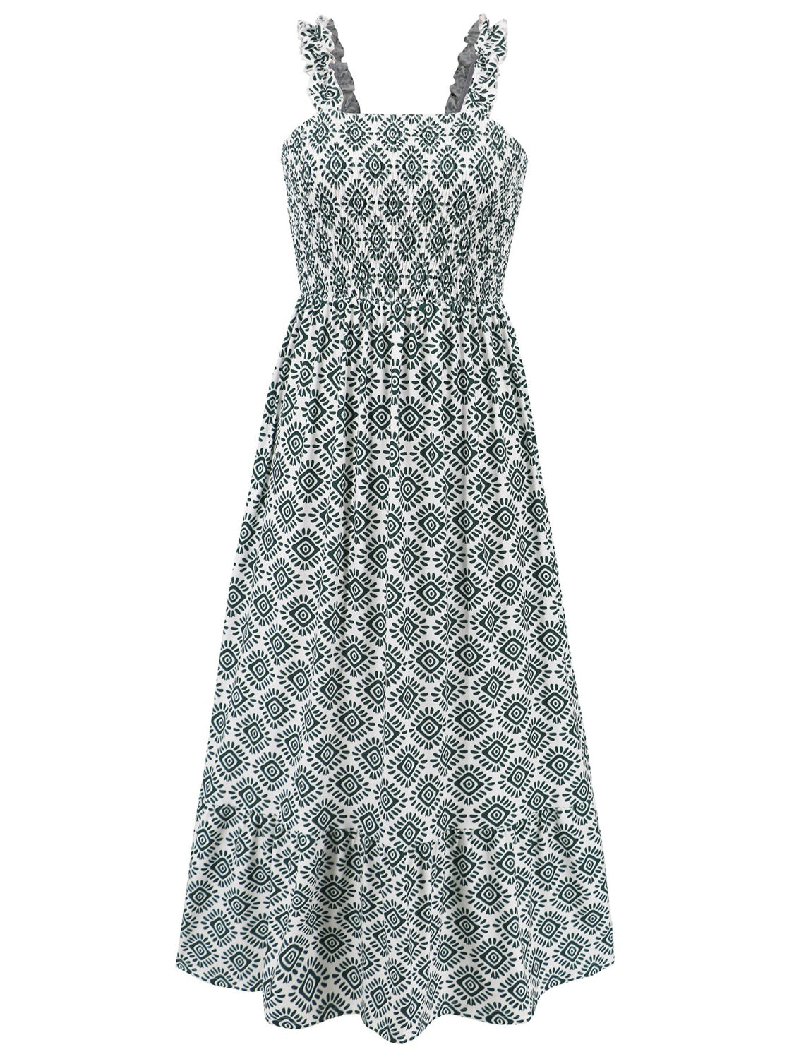 Smocked Printed Square Neck Sleeveless Dress - Siennasass