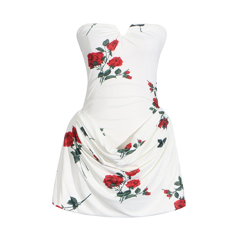 Bedrucktes Kleid mit plissiertem Faltendesign