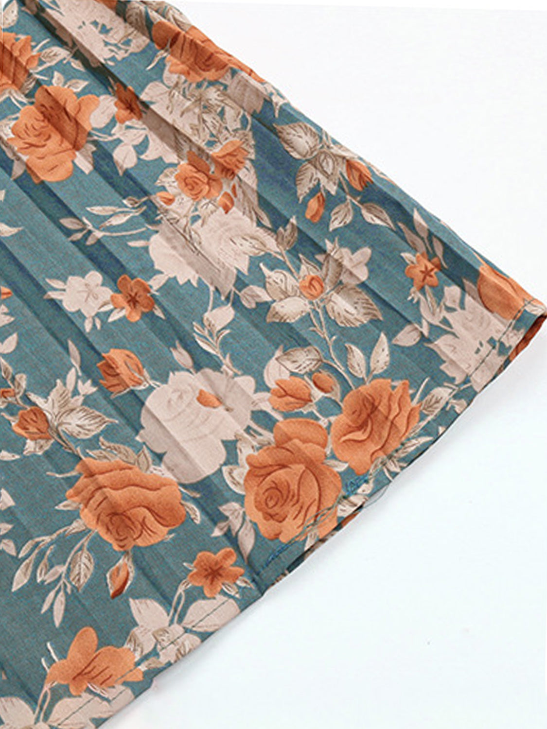 Perfee Tied Pleated Printed Mock Neck Long Sleeve Dress - Siennasass