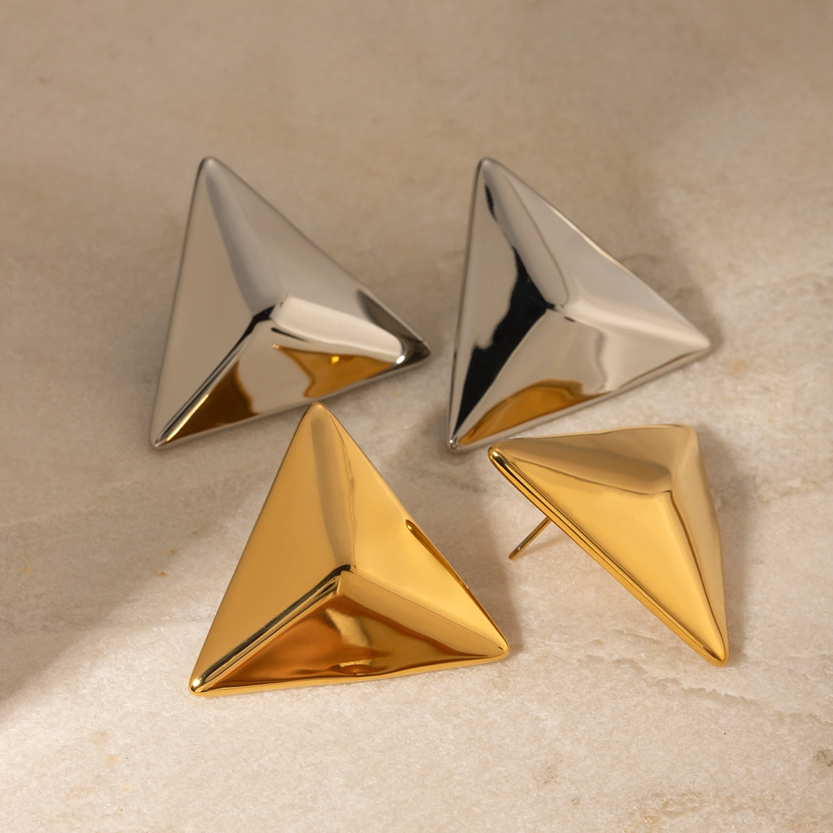 Stainless Steel 3D Triangle Earrings - Siennasass