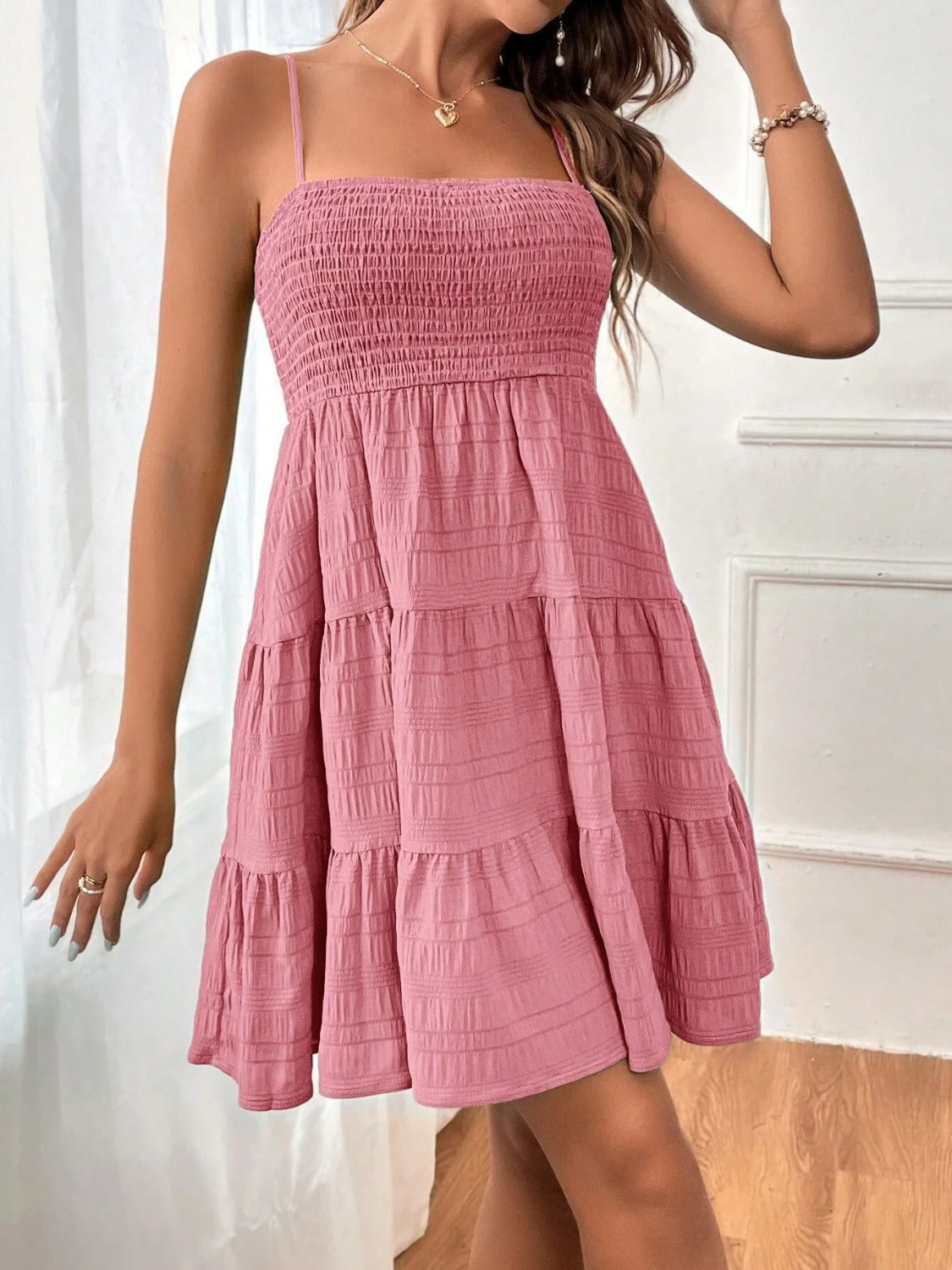 Tiered Smocked Square Neck Cami Dress - Siennasass