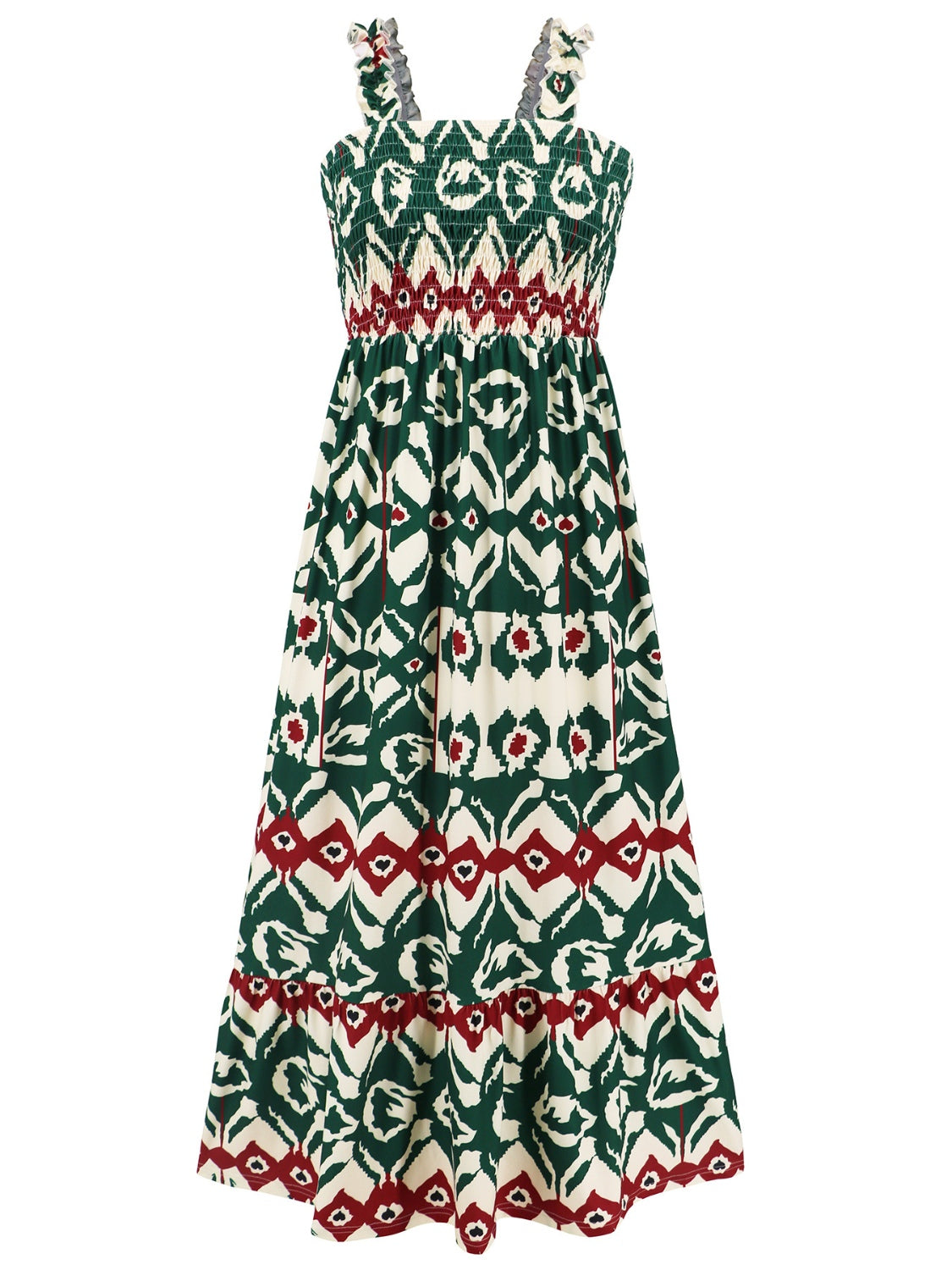 Smocked Printed Square Neck Sleeveless Dress - Siennasass