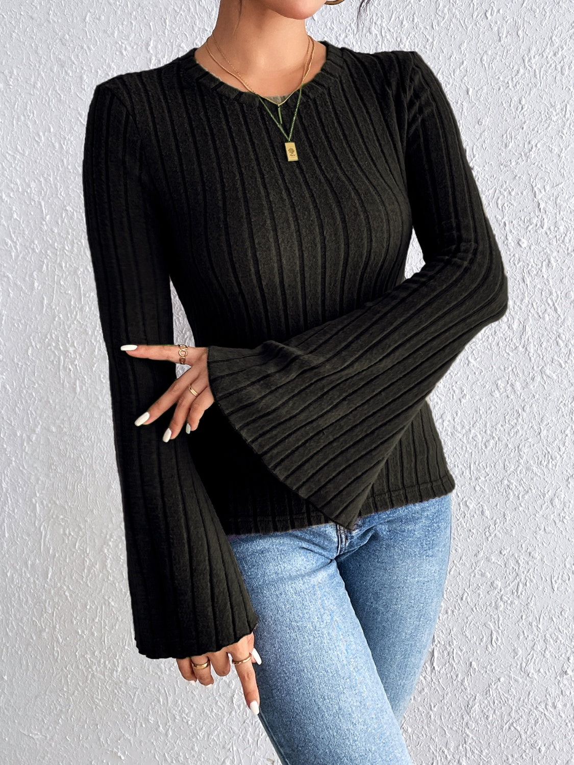 Round Neck Flare Sleeve T-Shirt - Siennasass