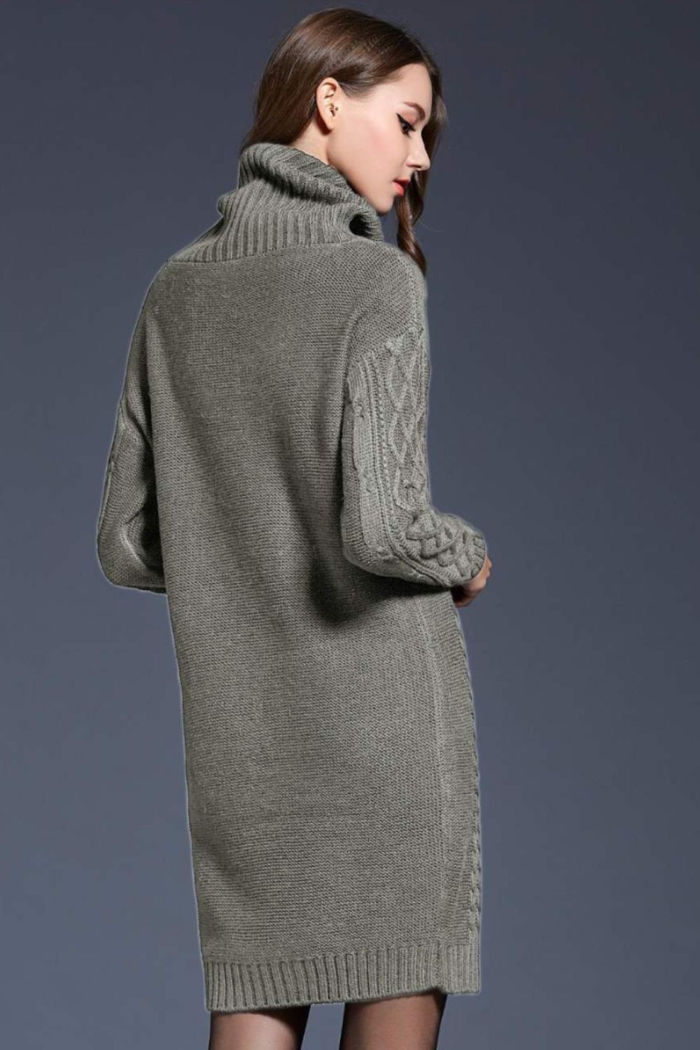 Woven Right Full Size Mixed Knit Cowl Neck Dropped Shoulder Sweater Dress - Siennasass