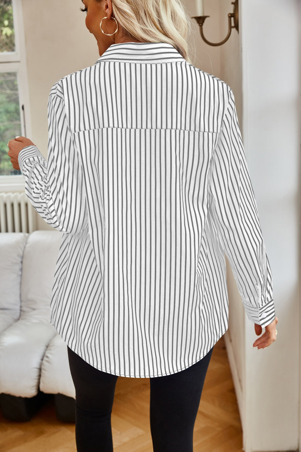 Striped Button Up Long Sleeve Shirt - Siennasass