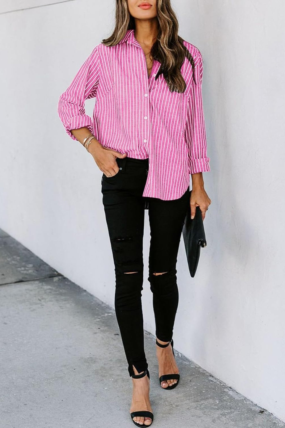 Striped Button Up Long Sleeve Shirt - Siennasass
