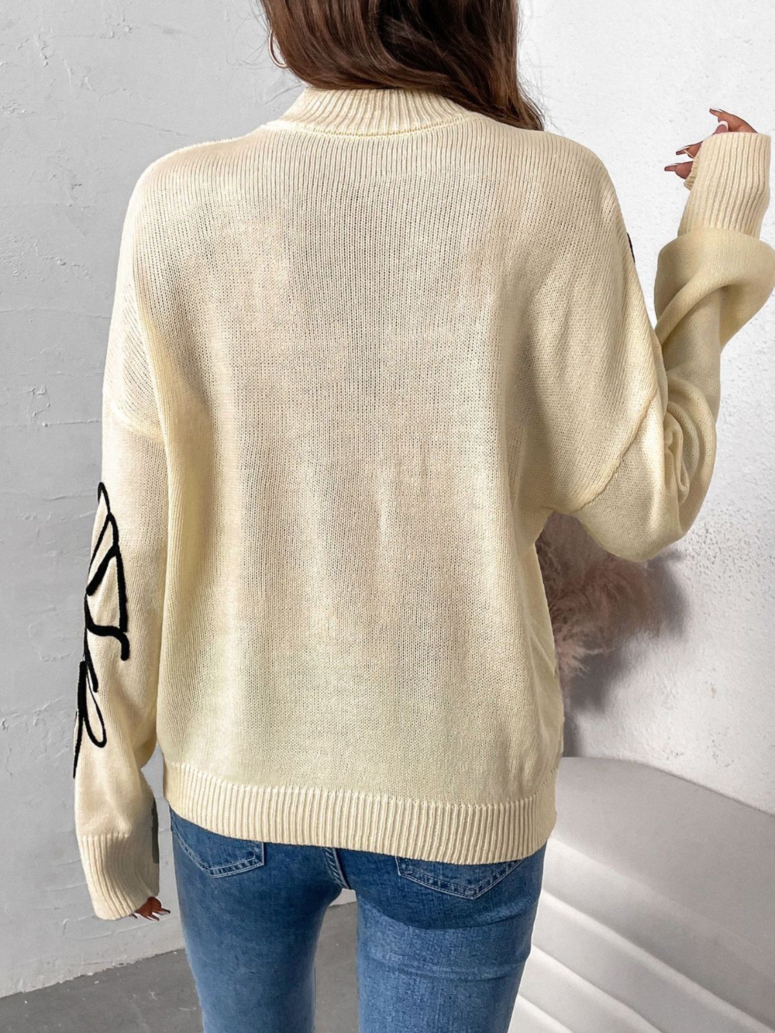 Perfee Mock Neck Dropped Shoulder Long Sleeve Sweater - Siennasass