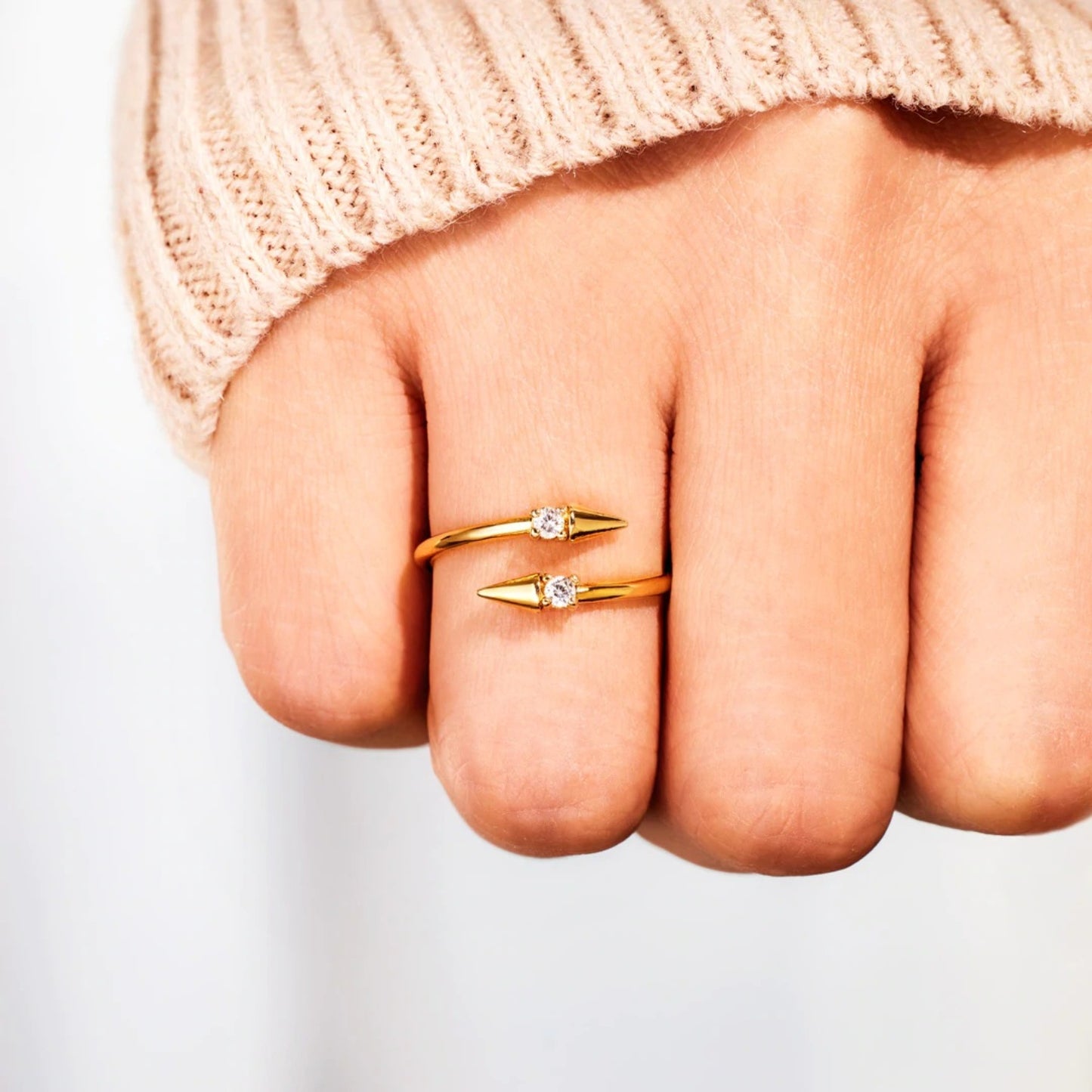 925 Sterling Silver Inlaid Zircon Bypass Ring - Siennasass
