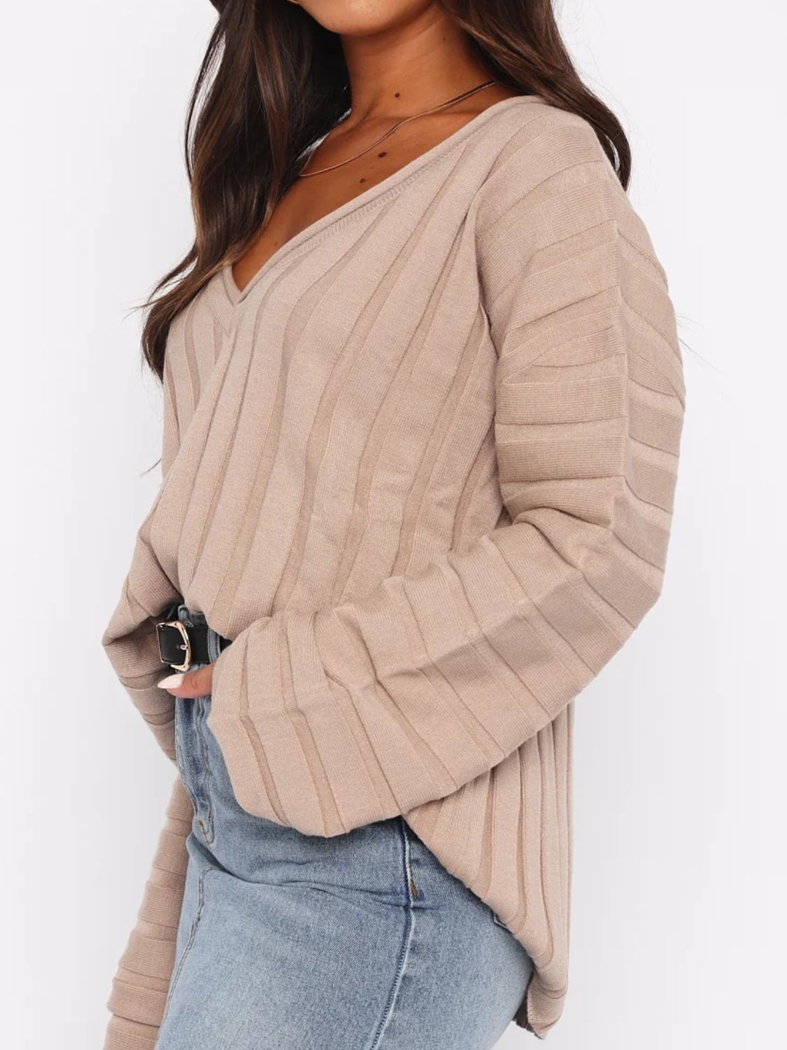 V-Neck Dropped Shoulder Sweater - Siennasass