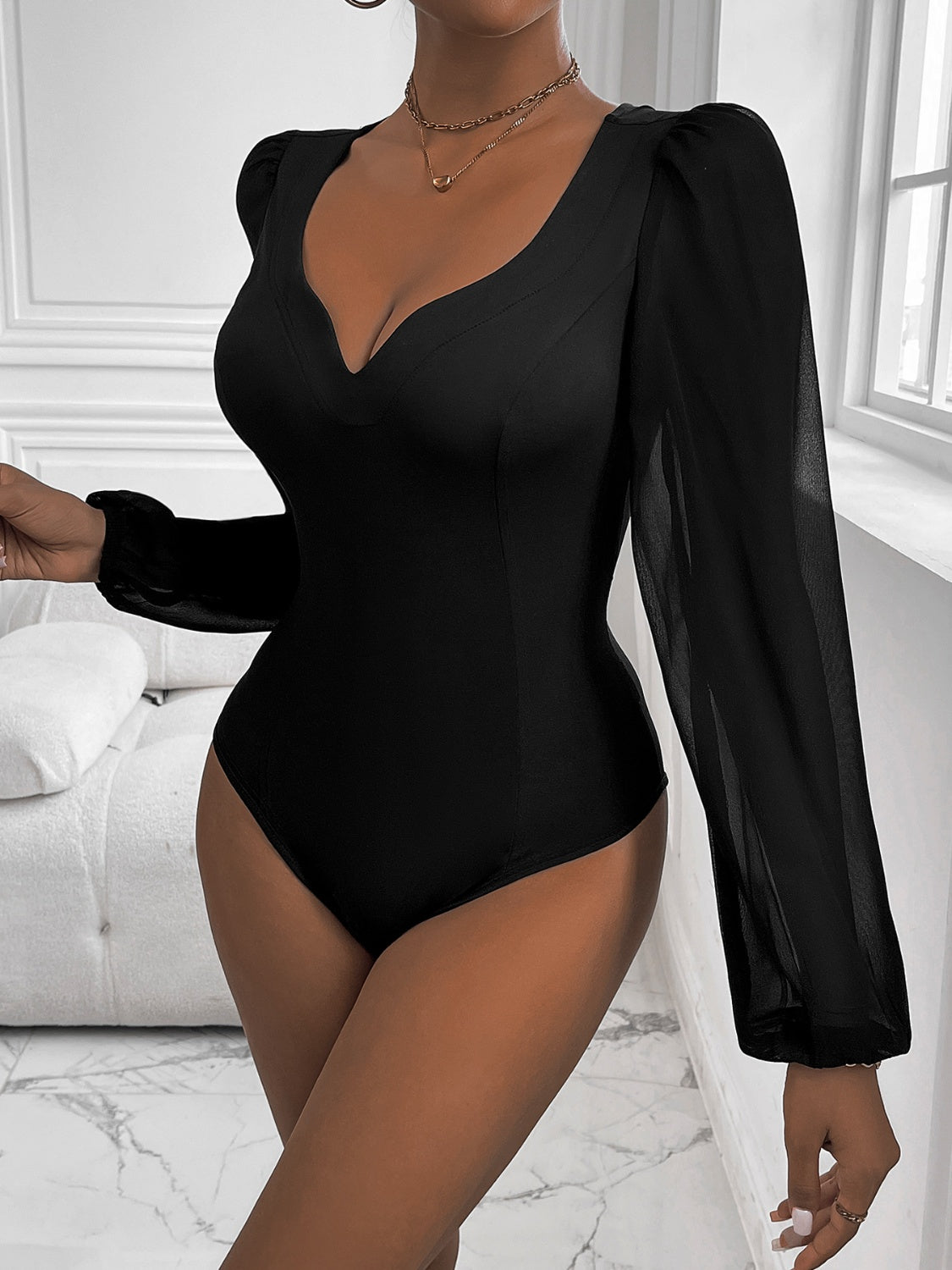 Perfee Sweetheart Neck Long Sleeve Bodysuit - Siennasass