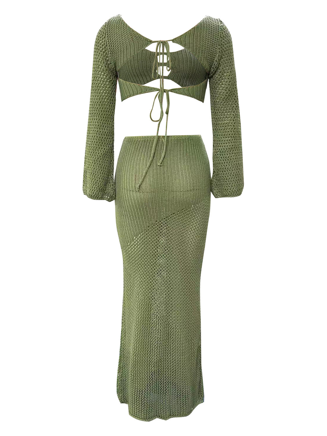 Tied Long Sleeve Top and Skirt Cover Up Set - Siennasass