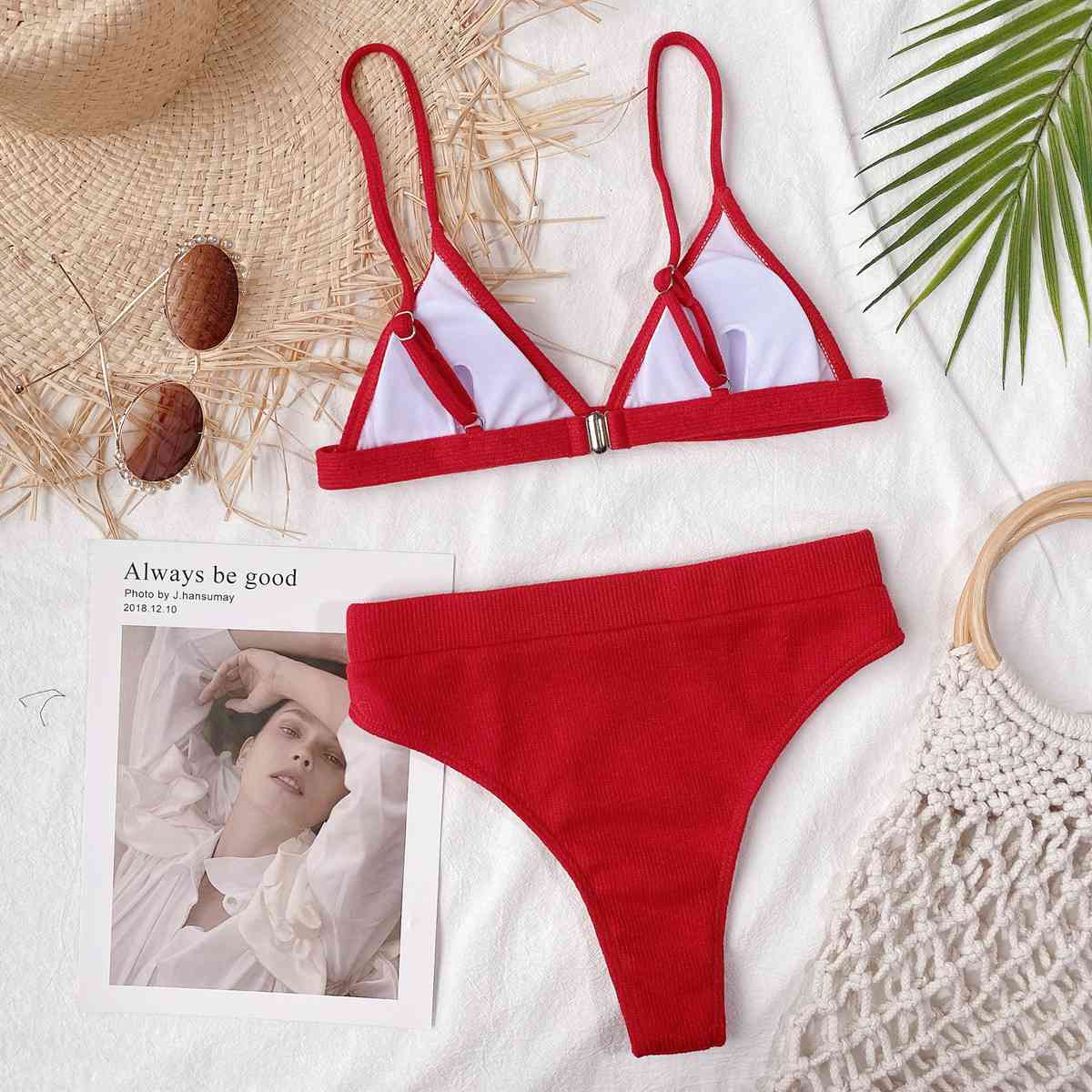 Spaghetti Strap Ribbed Bikini Set - Siennasass