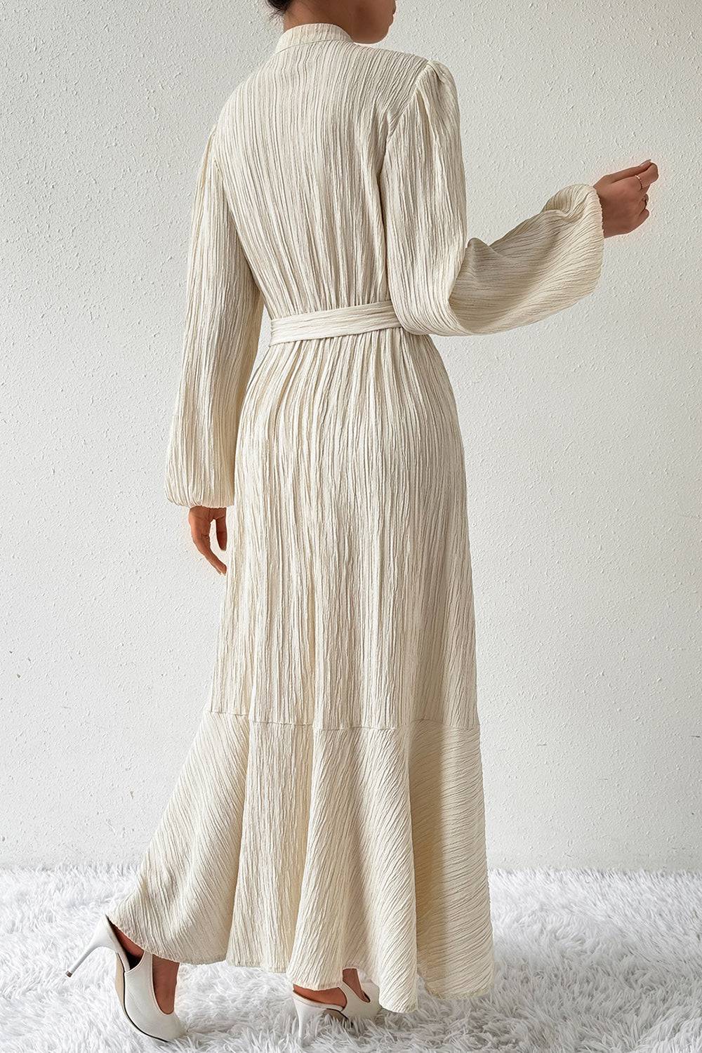 Tied Button Up Balloon Sleeve Dress - Siennasass