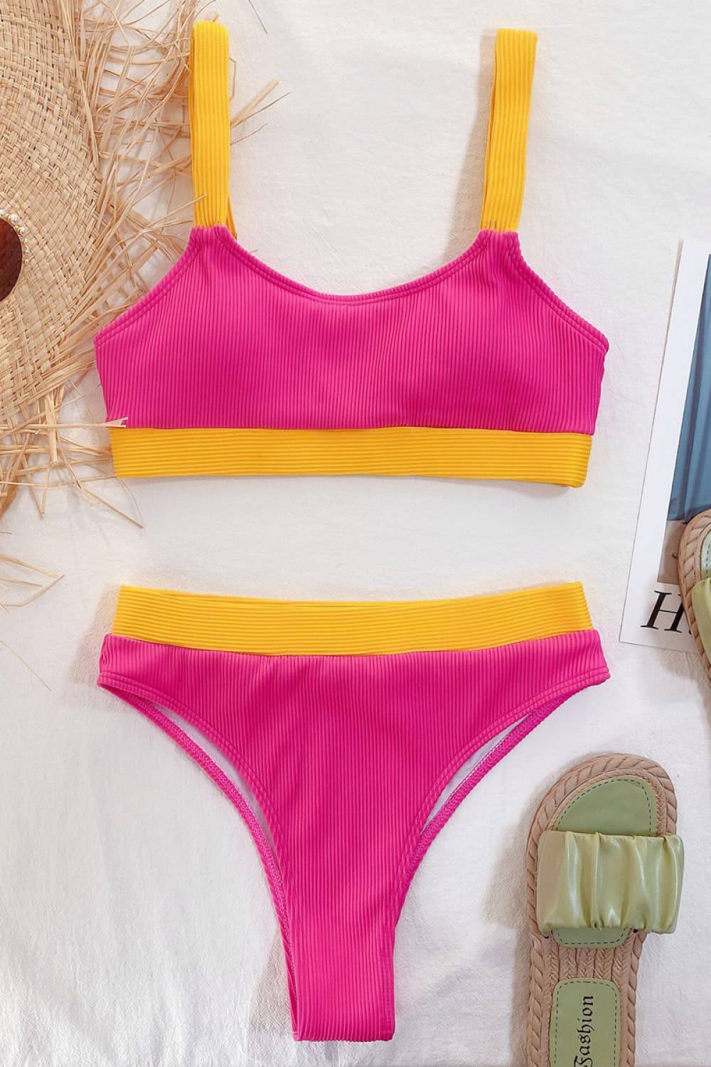 Color Block Scoop Neck Bikini Set - Siennasass