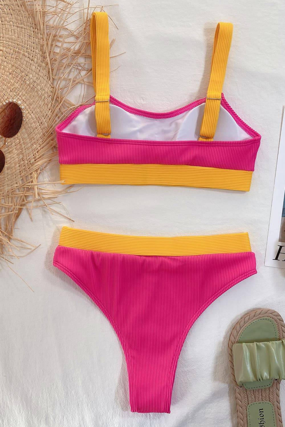 Color Block Scoop Neck Bikini Set - Siennasass