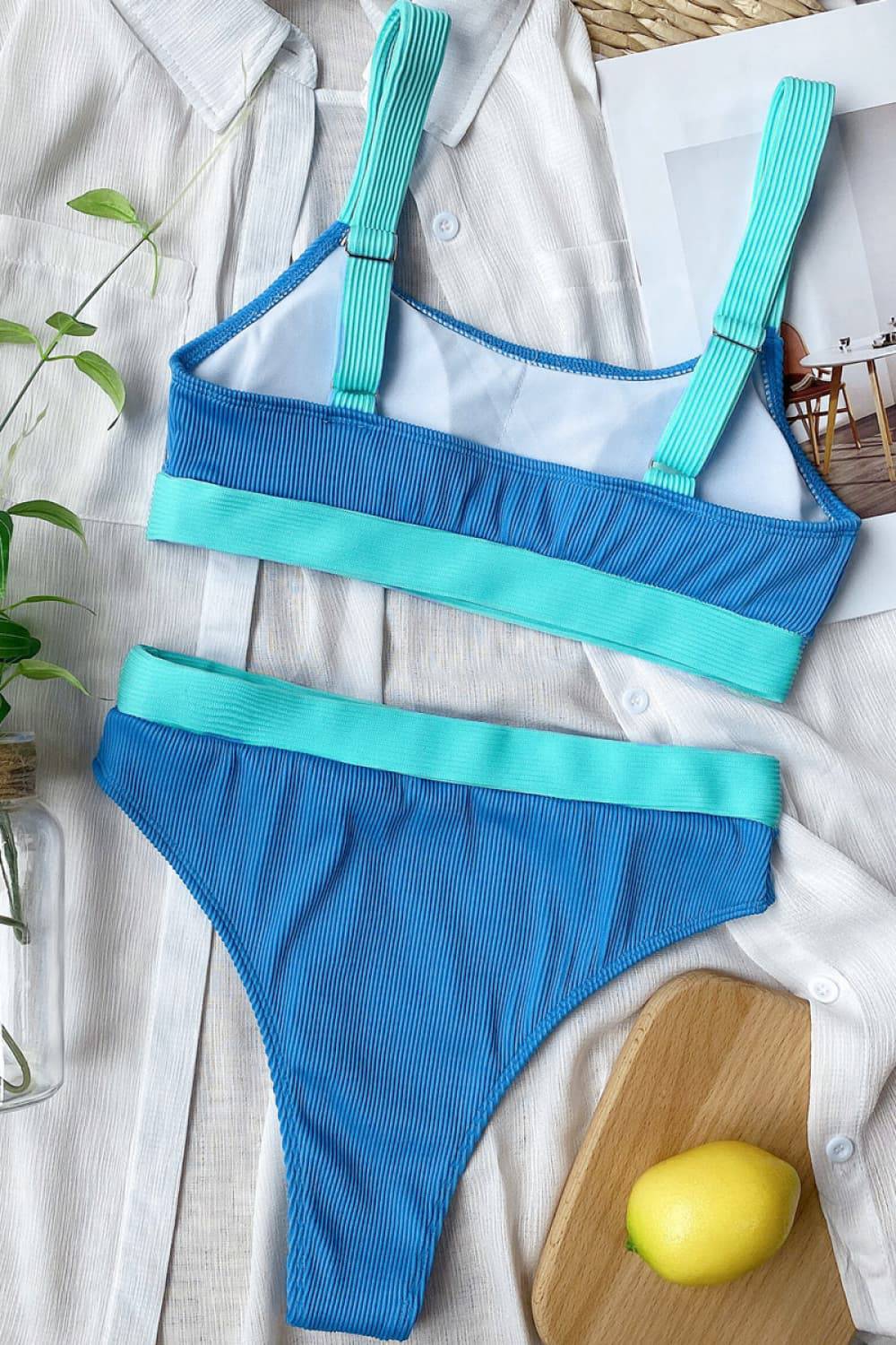 Color Block Scoop Neck Bikini Set - Siennasass