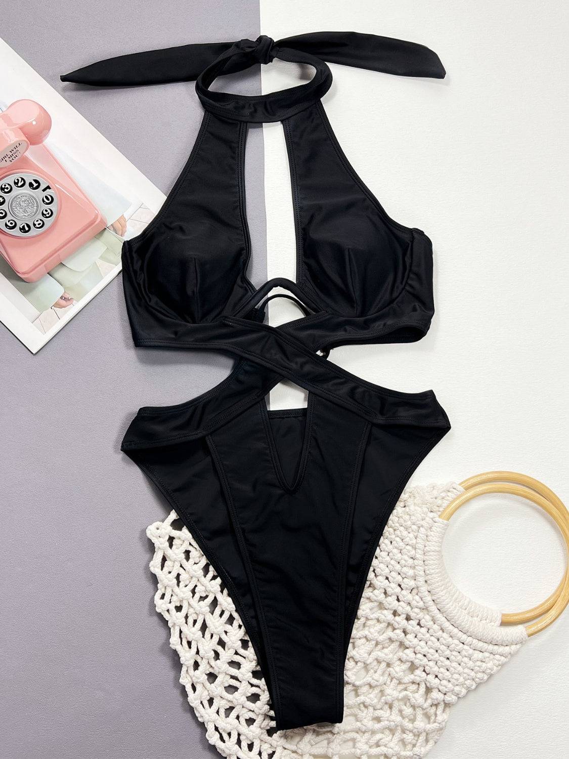 Cutout Halter Neck One-Piece Swimwear - Siennasass