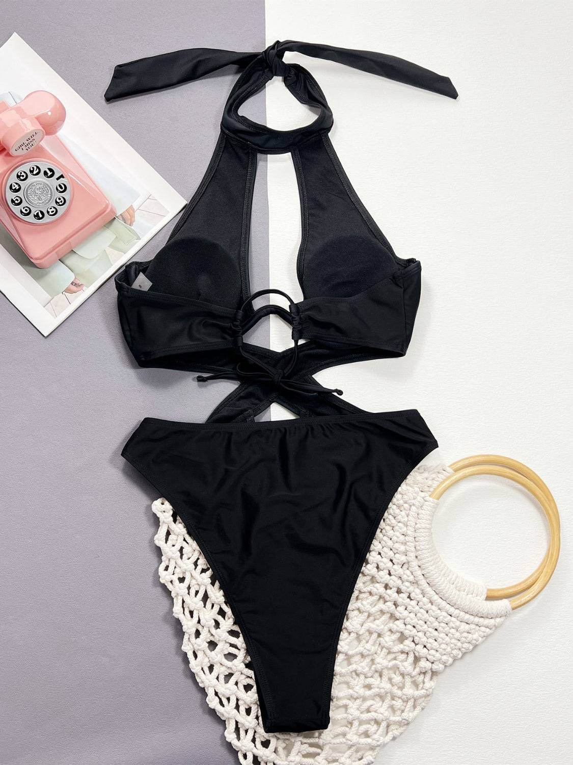 Cutout Halter Neck One-Piece Swimwear - Siennasass