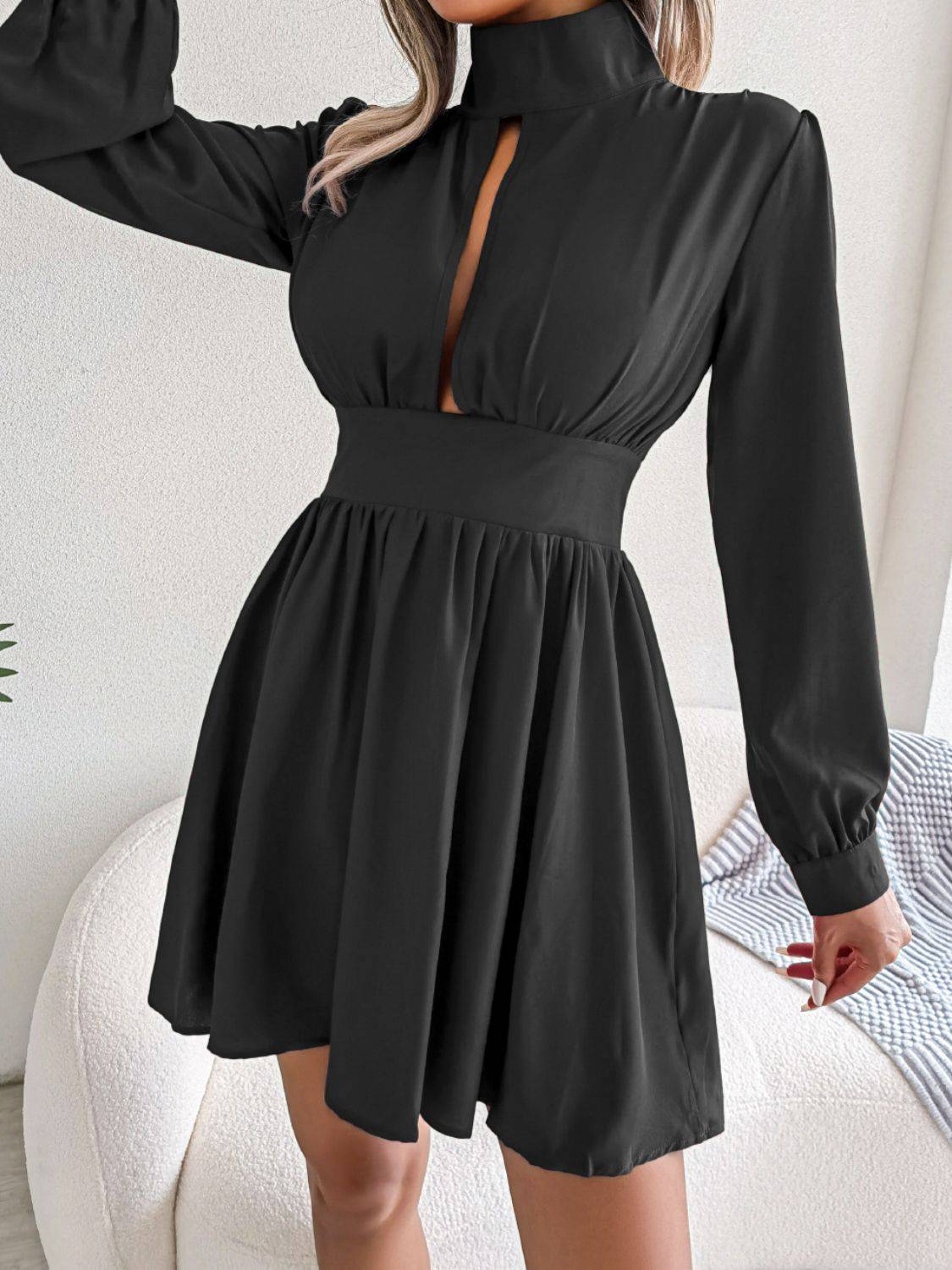 Cutout Turtleneck A-Line Mini Dress - Siennasass